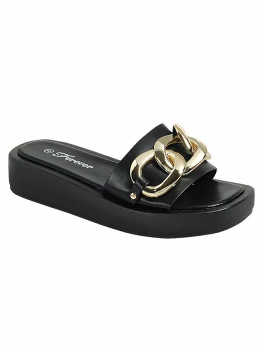 Shoes * | Best Pirce Forever Link Chain Slide On Sandals Black