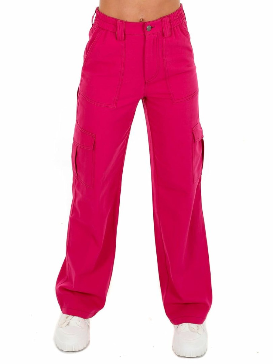 Clothing * | Best Reviews Of Crescent Bottoms Step Right Up Cargo Pants Fuchsia