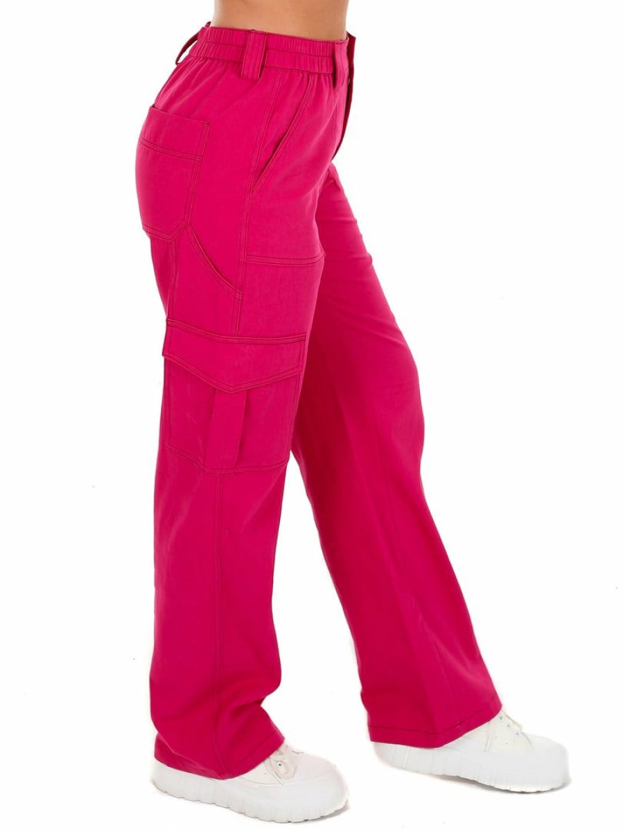 Clothing * | Best Reviews Of Crescent Bottoms Step Right Up Cargo Pants Fuchsia