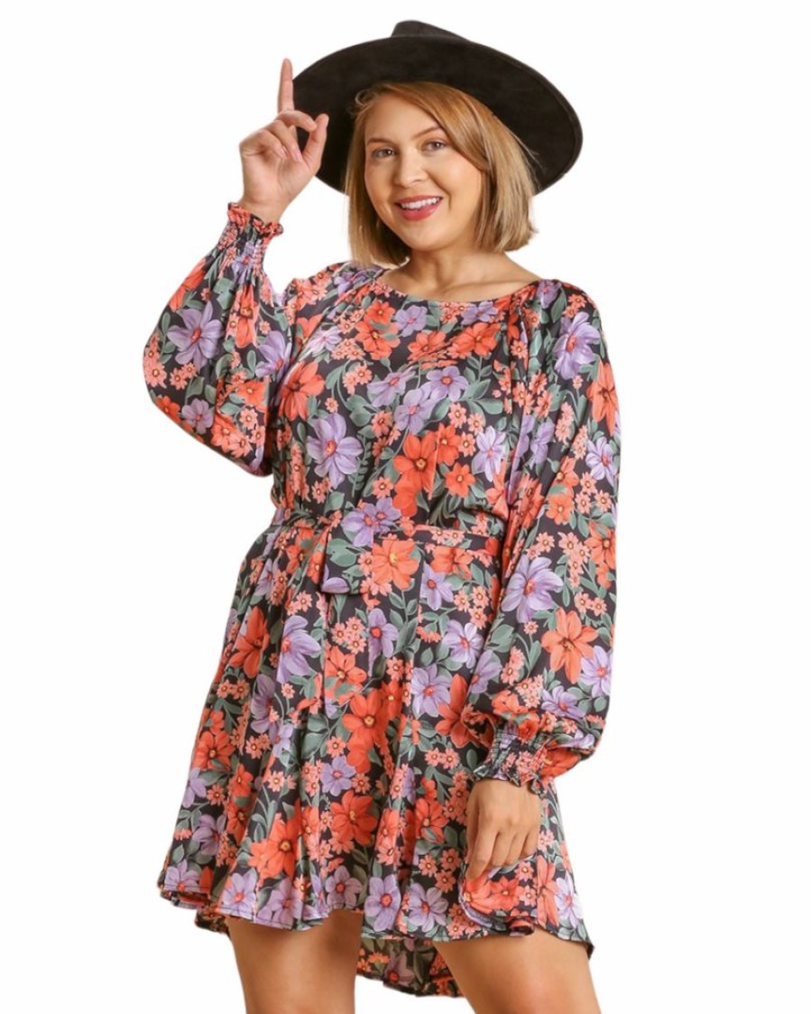 Curvy Girl * | Deals Apparel-Curvy Girl Curvy Give You Up Floral Dress Black Mix