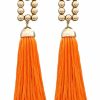 Gameday * | Budget Golden Stella Gold Rectangle Orange Tassel Earrings