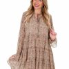 Clothing * | Hot Sale Illa Illa Dresses Half Of Me Floral Ruffle Dress Taupe Multi