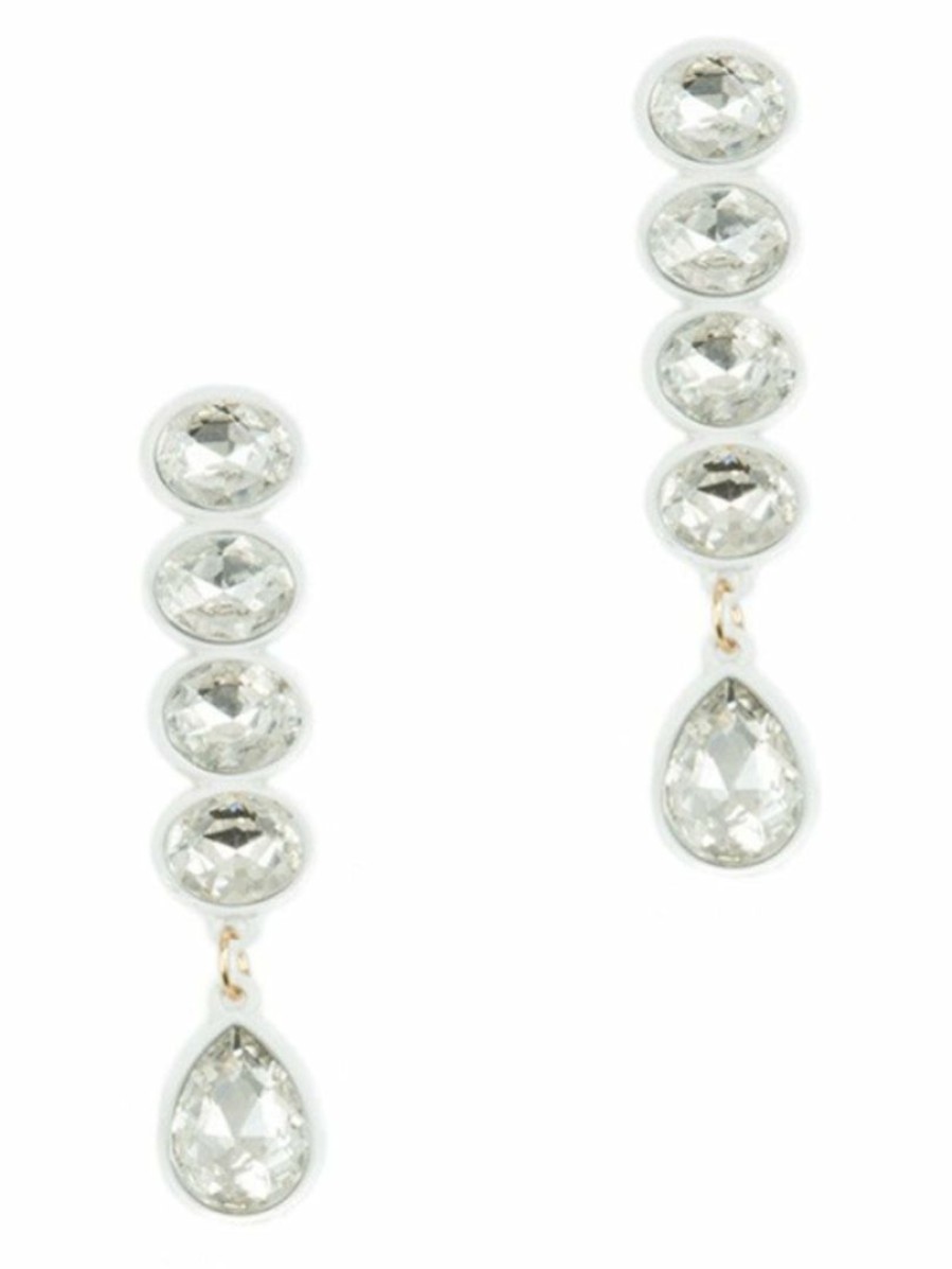 Gameday * | Best Pirce Josie'S Boutique Gameday White Dangle Rhinestone Earrings