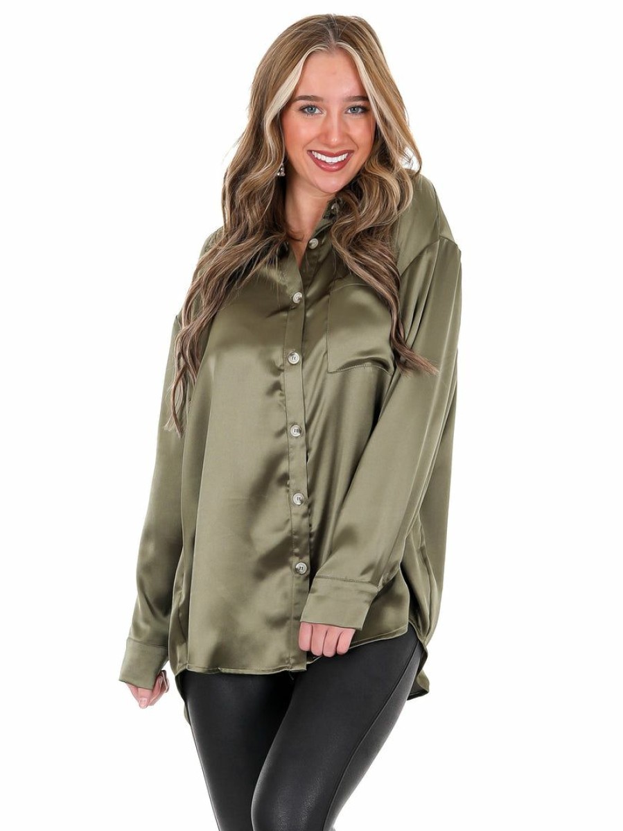 Clothing * | Best Deal She + Sky Glad You Came Satin Button Down Top