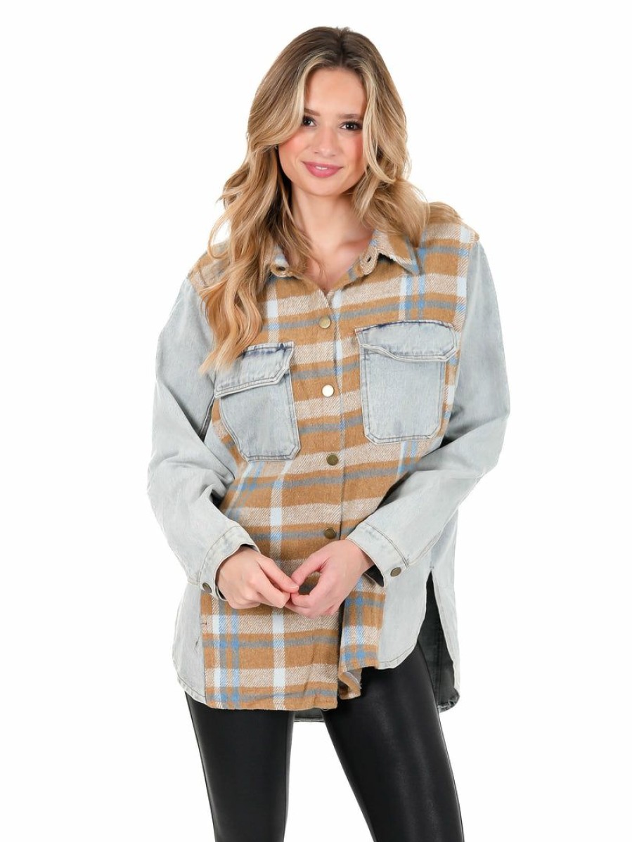 Clothing * | Best Deal Umgee Can'T Believe It Plaid Colorblock Shacket Tops