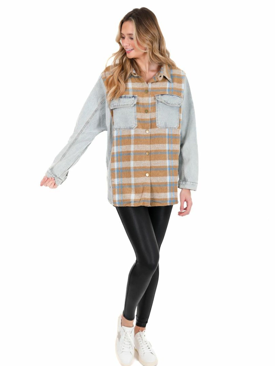 Clothing * | Best Deal Umgee Can'T Believe It Plaid Colorblock Shacket Tops