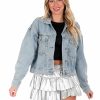 Clothing * | Coupon Veveret Complicated Rhinestone Denim Jacket Outerwear Medium Wash