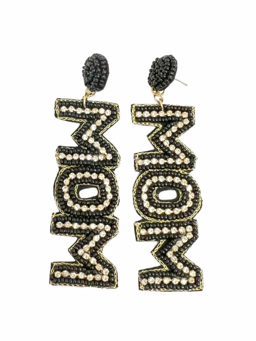 Gameday * | Cheapest Treasure Import Beaded Black Mom Earrings