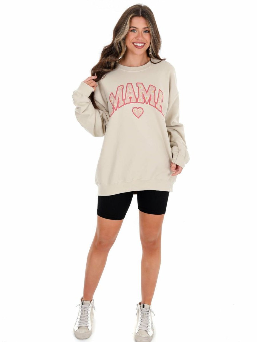 T-Shirts * | Wholesale Wknder Los Angeles Mama Daisy Floral Graphic Sweatshirt T-Shirts Sand