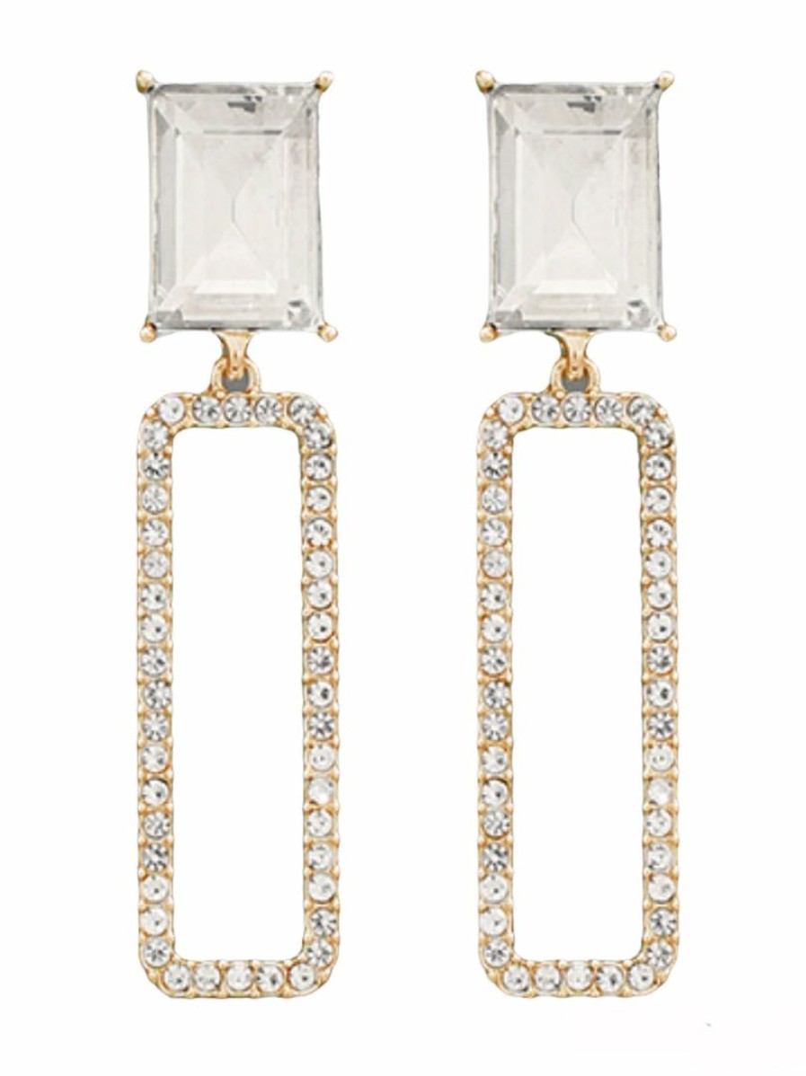 Gameday * | Brand New Golden Stella Square Bead & Open Rectangle Earrings