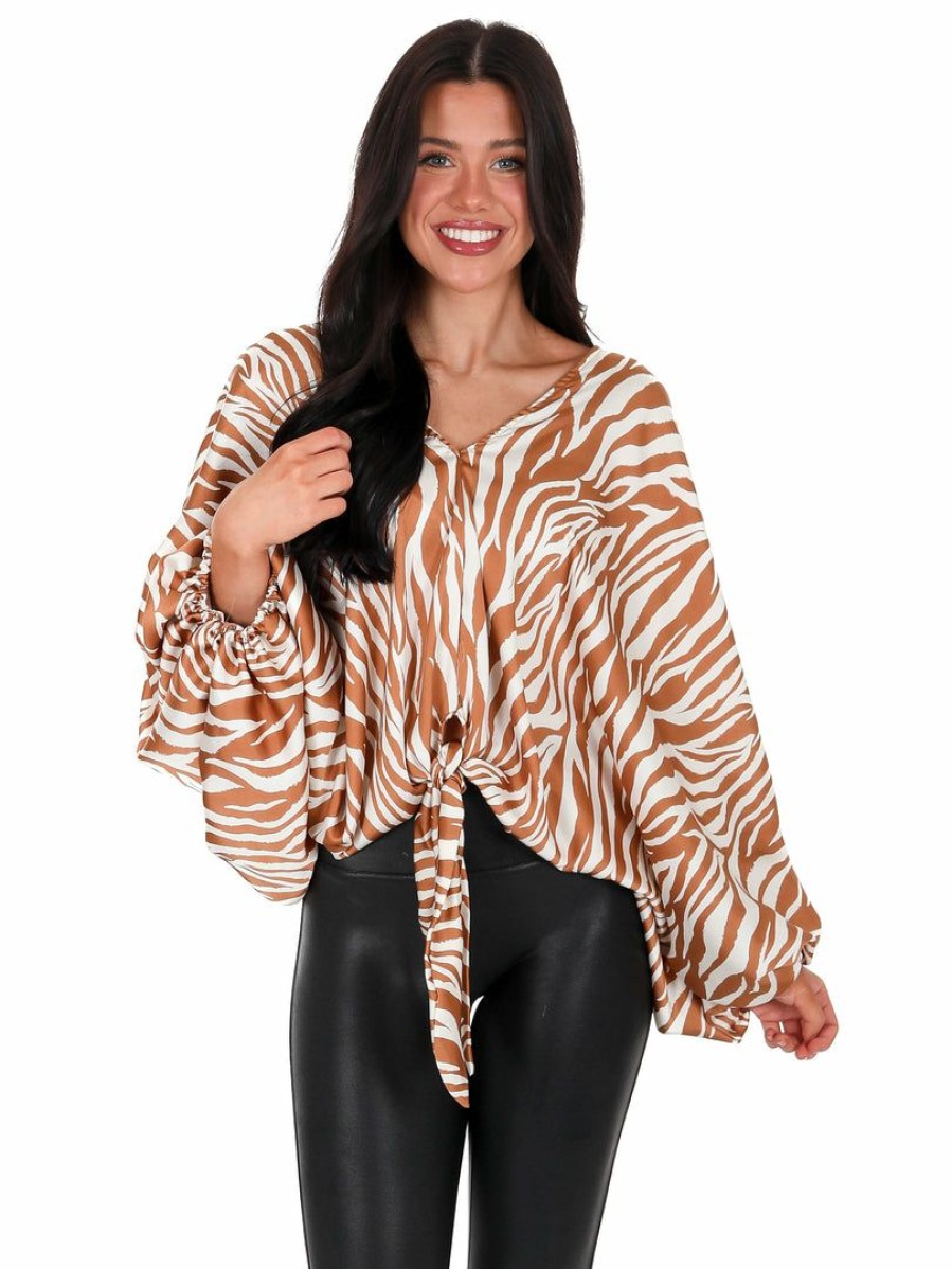 Clothing * | Cheap Bucket List Welcome To The Jungle Zebra Top Brown/White