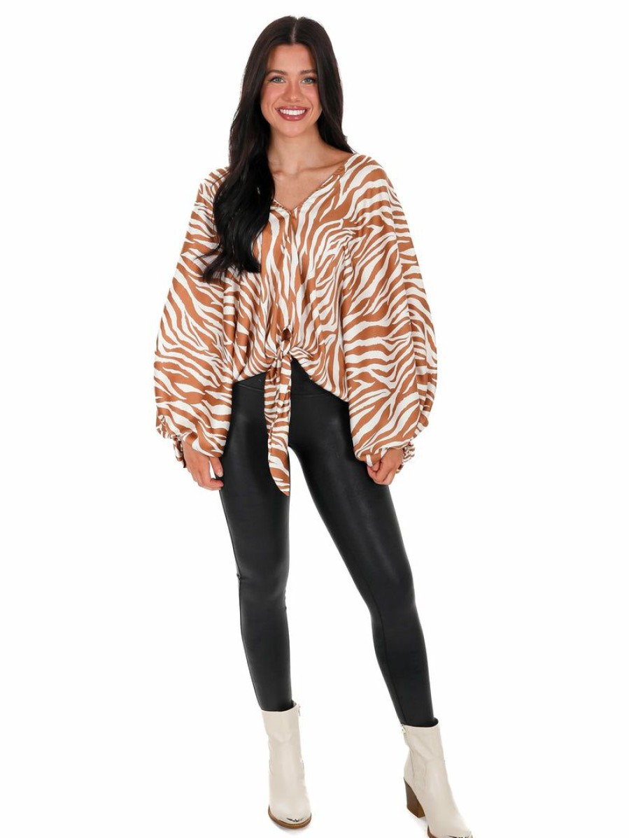 Clothing * | Cheap Bucket List Welcome To The Jungle Zebra Top Brown/White