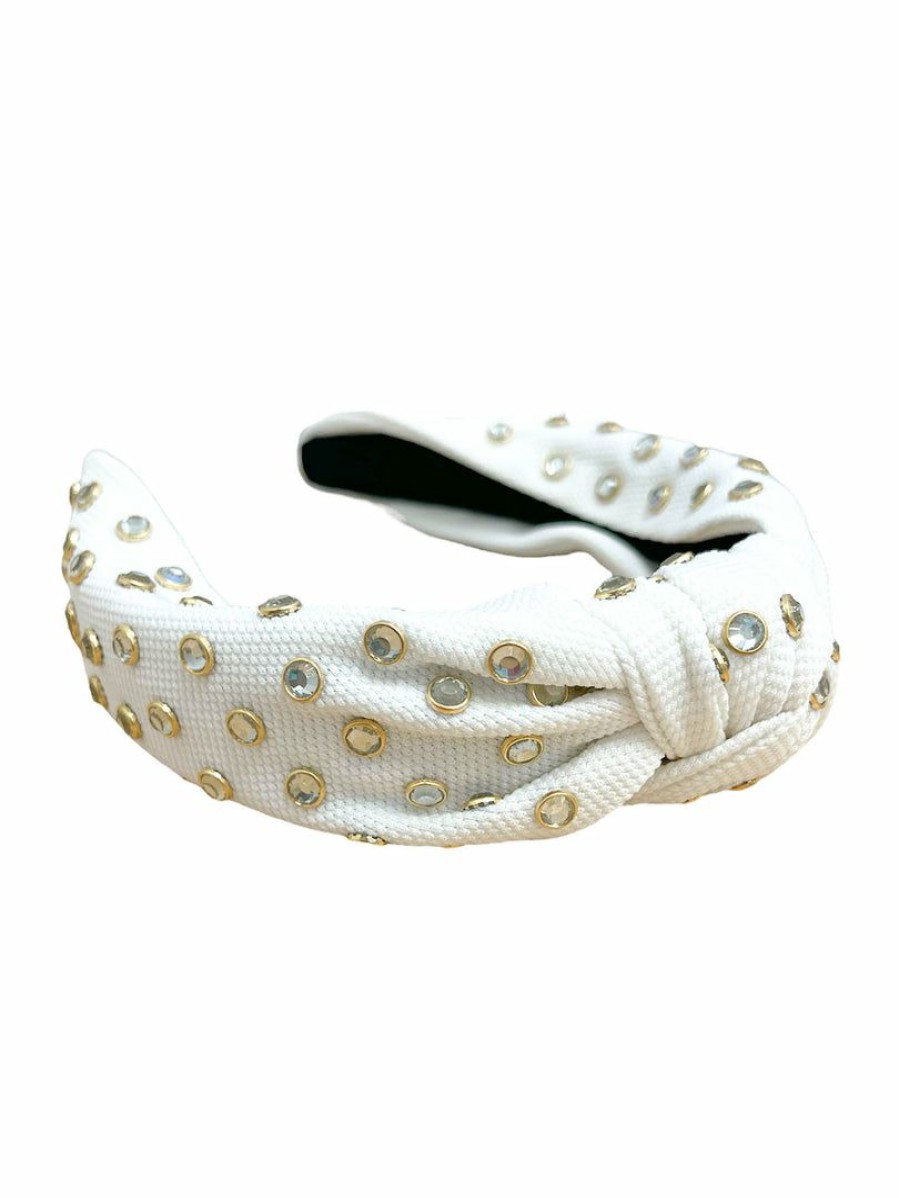 Gameday * | Cheapest Josie'S Boutique White Rhinestone Knotted Headband Accessories