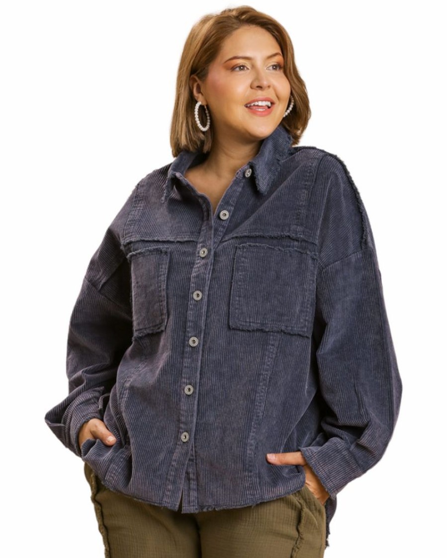 Curvy Girl * | Hot Sale Apparel-Curvy Girl Curvy That Way Corduroy Shacket