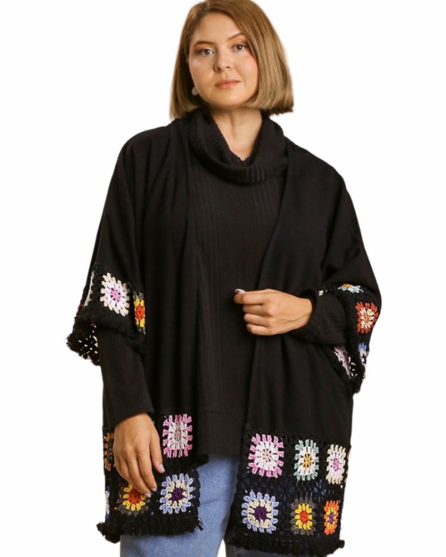 Curvy Girl * | Top 10 Apparel-Curvy Girl Curvy Take On Me Crochet Kimono Black