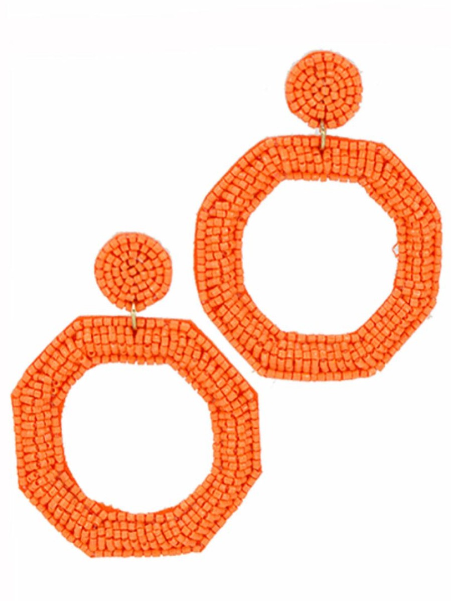 Gameday * | Wholesale Golden Stella Jewelry Beaded Orange Octagon Earrings