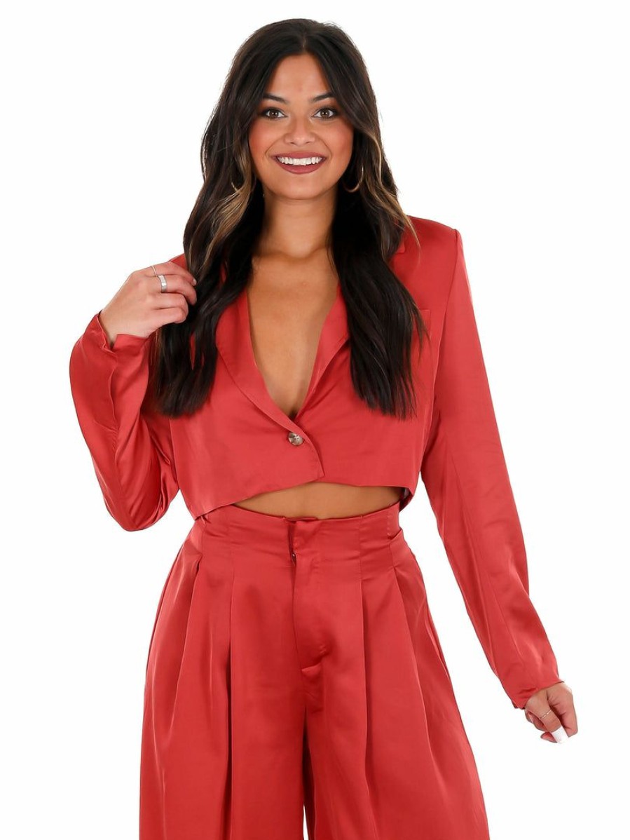 Clothing * | Promo Glam Little Things Cropped Satin Blazer