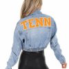 Gameday * | Cheapest Love Tree Apparel Chenille Tenn Elastic Cropped Denim Jacket Blue