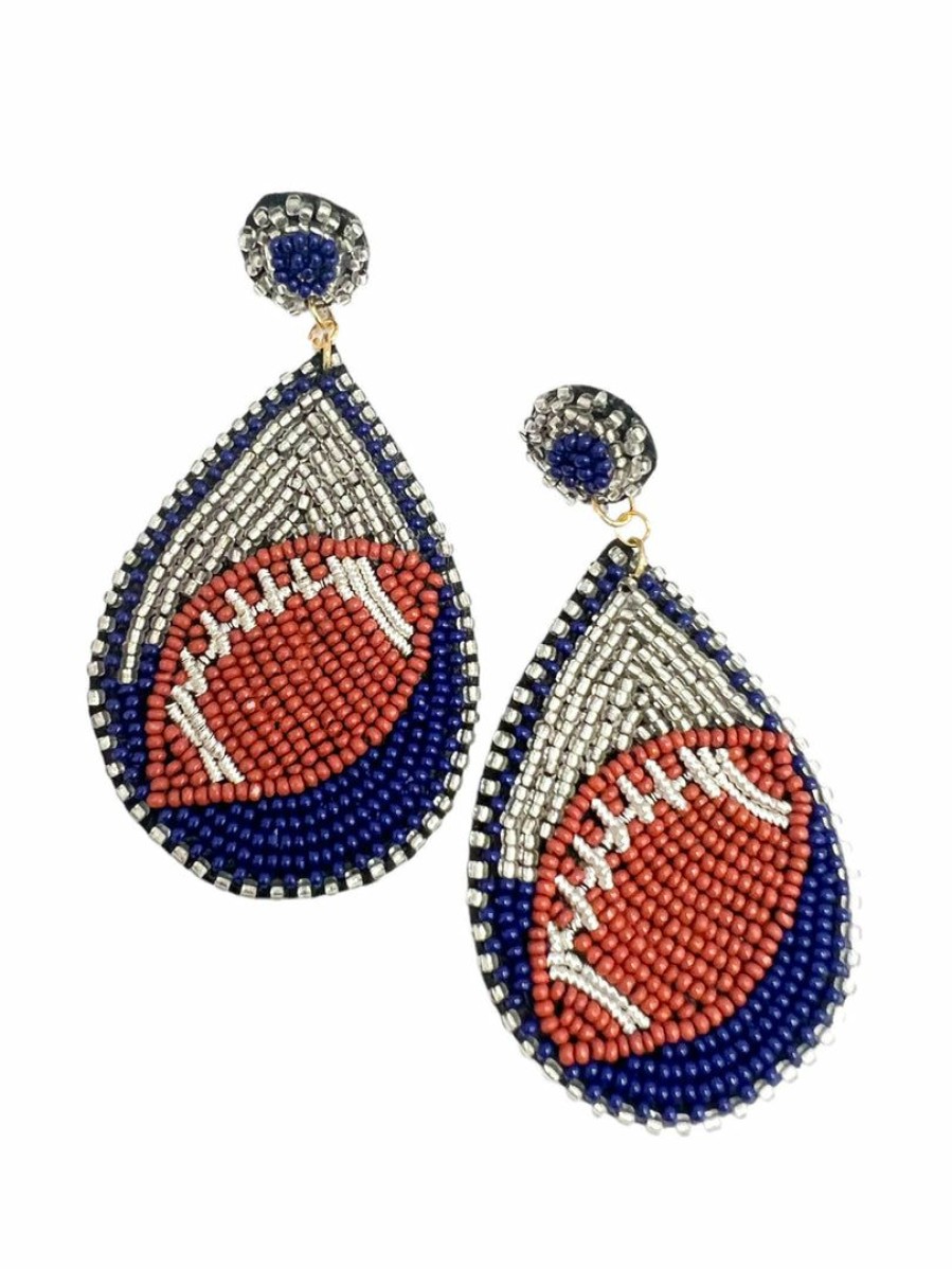 Gameday * | Best Sale Treasure Import Navy Football Seed Bead Teardrop Earrings