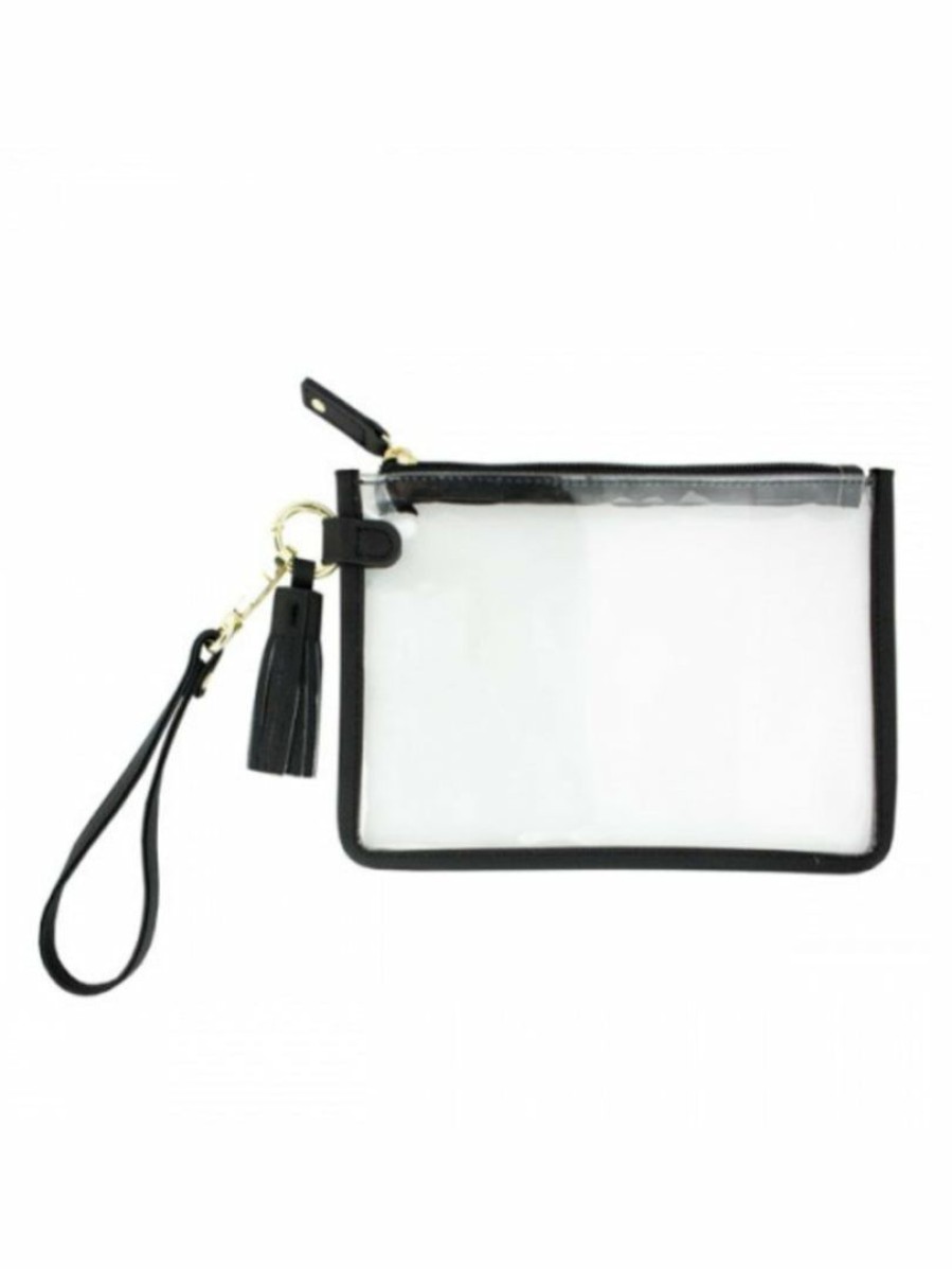 Gameday * | Best Reviews Of Capri Designs Clear Black Wristlet