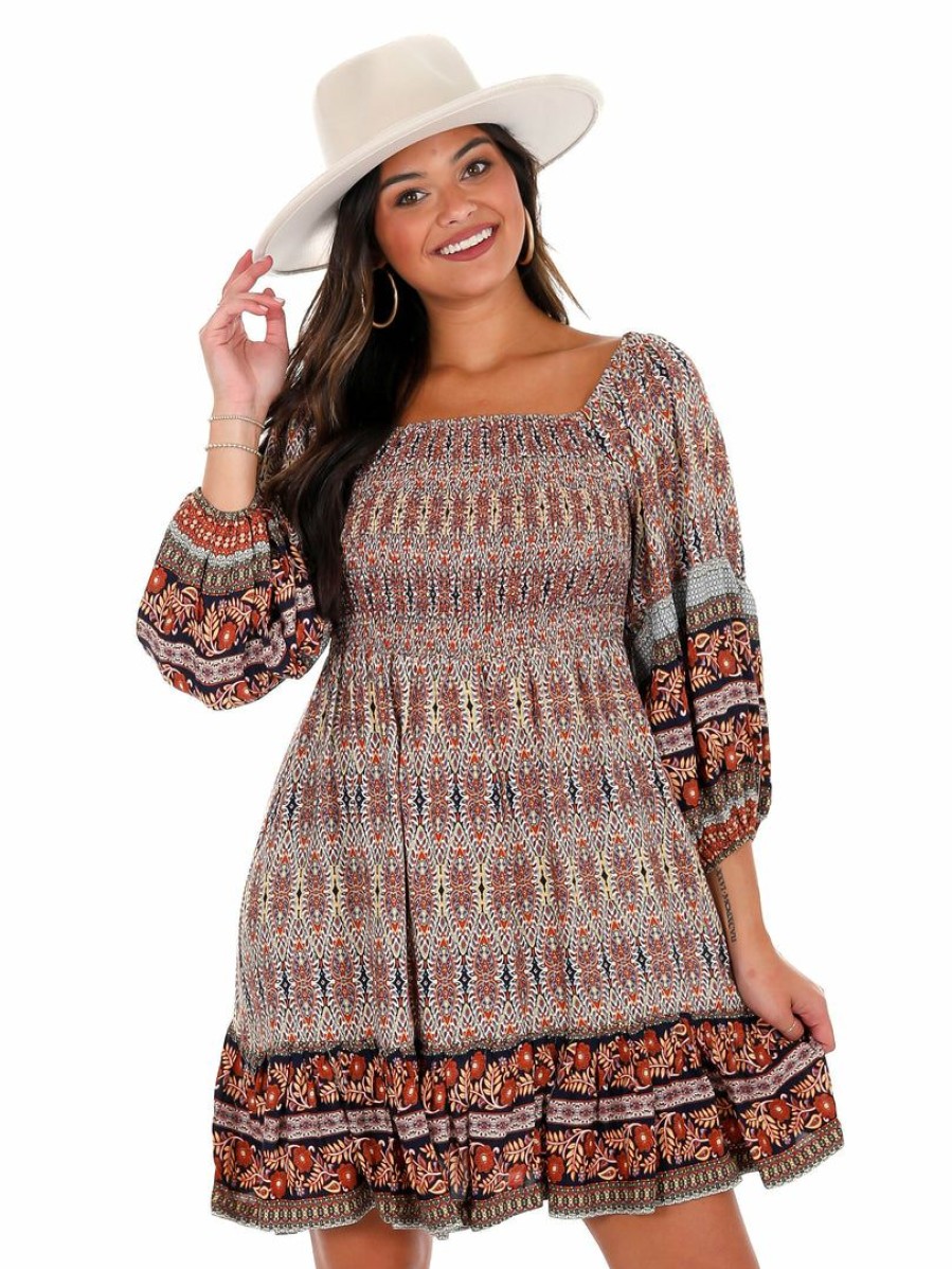 Clothing * | Brand New She + Sky Say Something Print Dress Brick