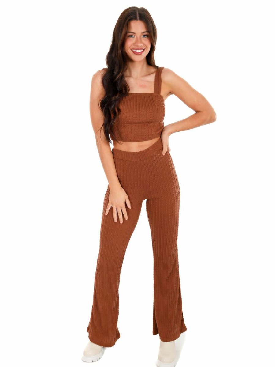 Clothing * | Cheap Illa Illa Never Say Never Cable Knit Two Piece Set Choco