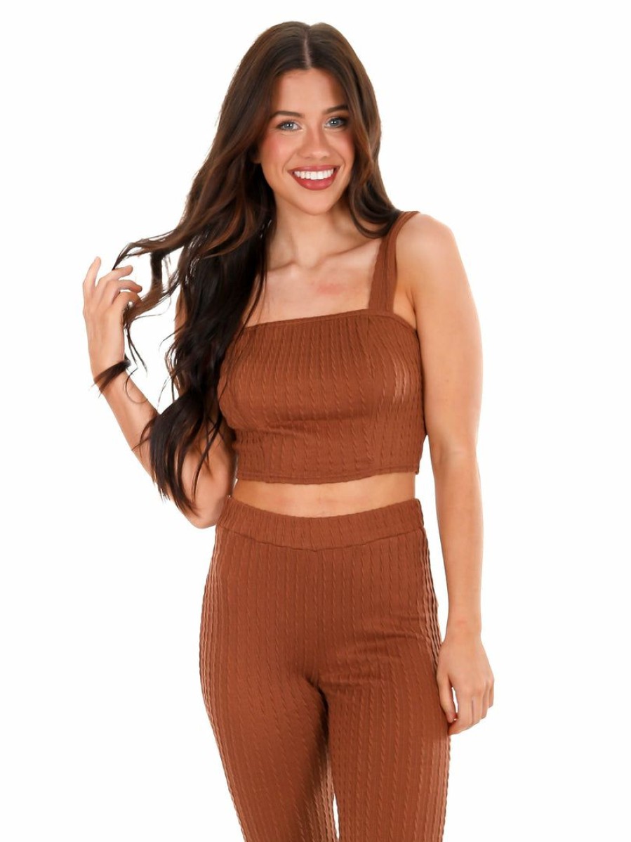 Clothing * | Cheap Illa Illa Never Say Never Cable Knit Two Piece Set Choco