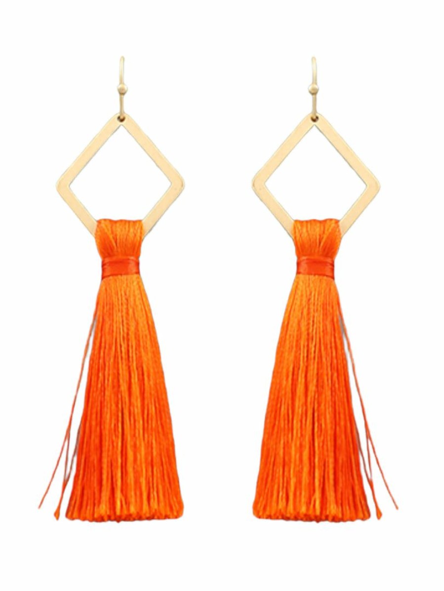 Gameday * | Wholesale Golden Stella Jewelry Rhombus And Orange Tassel Earrings