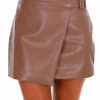 Clothing * | Wholesale En:Semble Keep Walking Belted Leather Wrap Skirt Brown