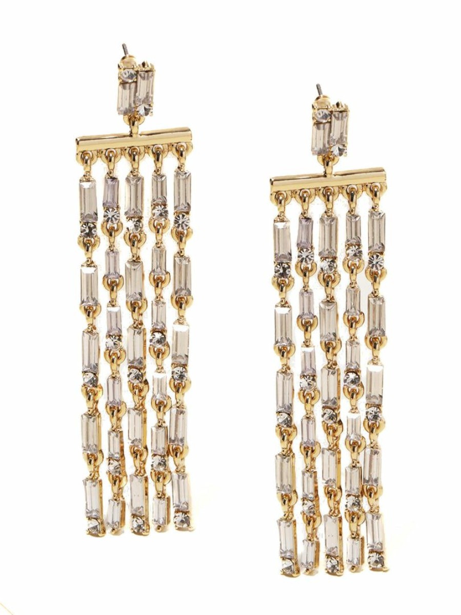 Gameday * | Buy Rough Sketch Rhinestone Chain Fringe Dangle Earrings