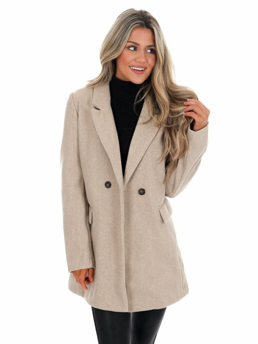 Clothing * | Flash Sale Love Tree In The City Fleece Coat Outerwear Oatmeal