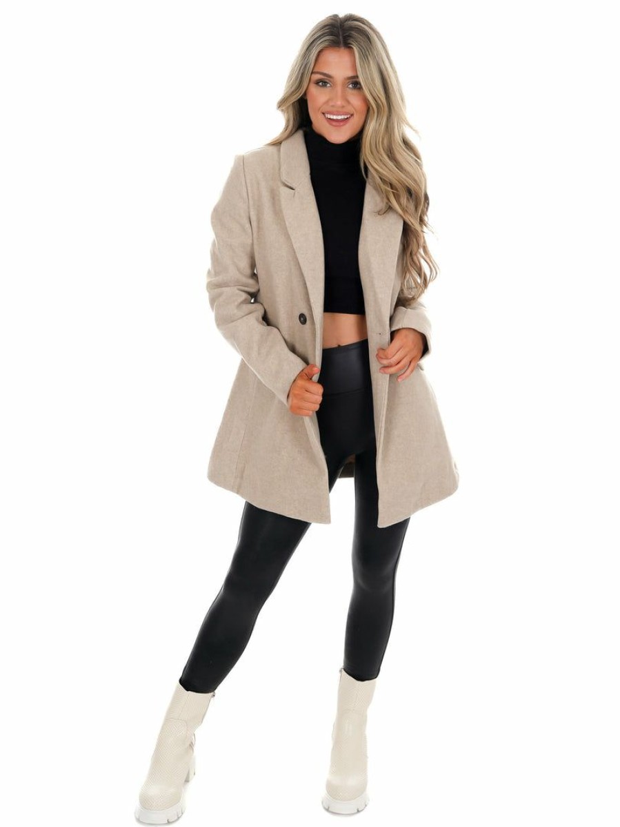 Clothing * | Flash Sale Love Tree In The City Fleece Coat Outerwear Oatmeal