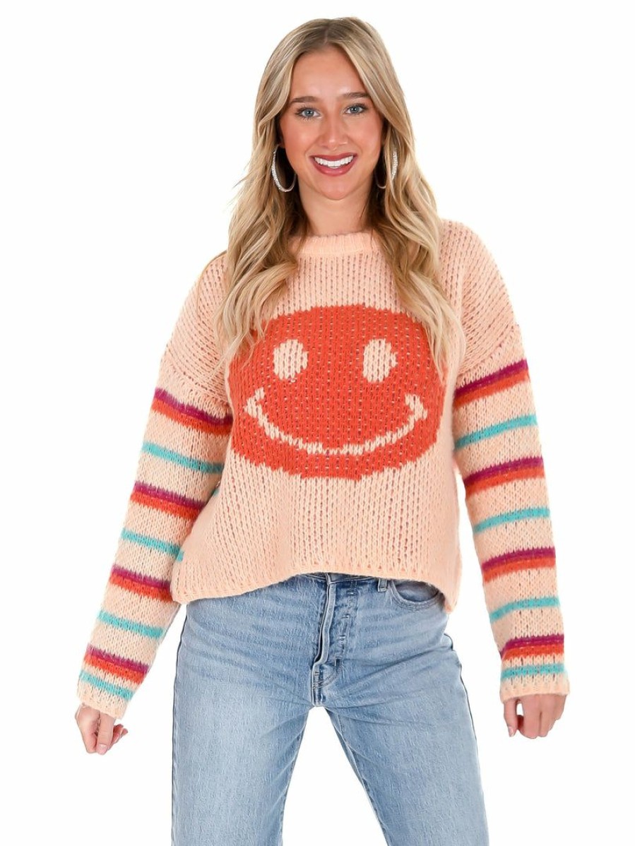 Clothing * | Deals Easel Like You Mean It Smiley Face Sweater