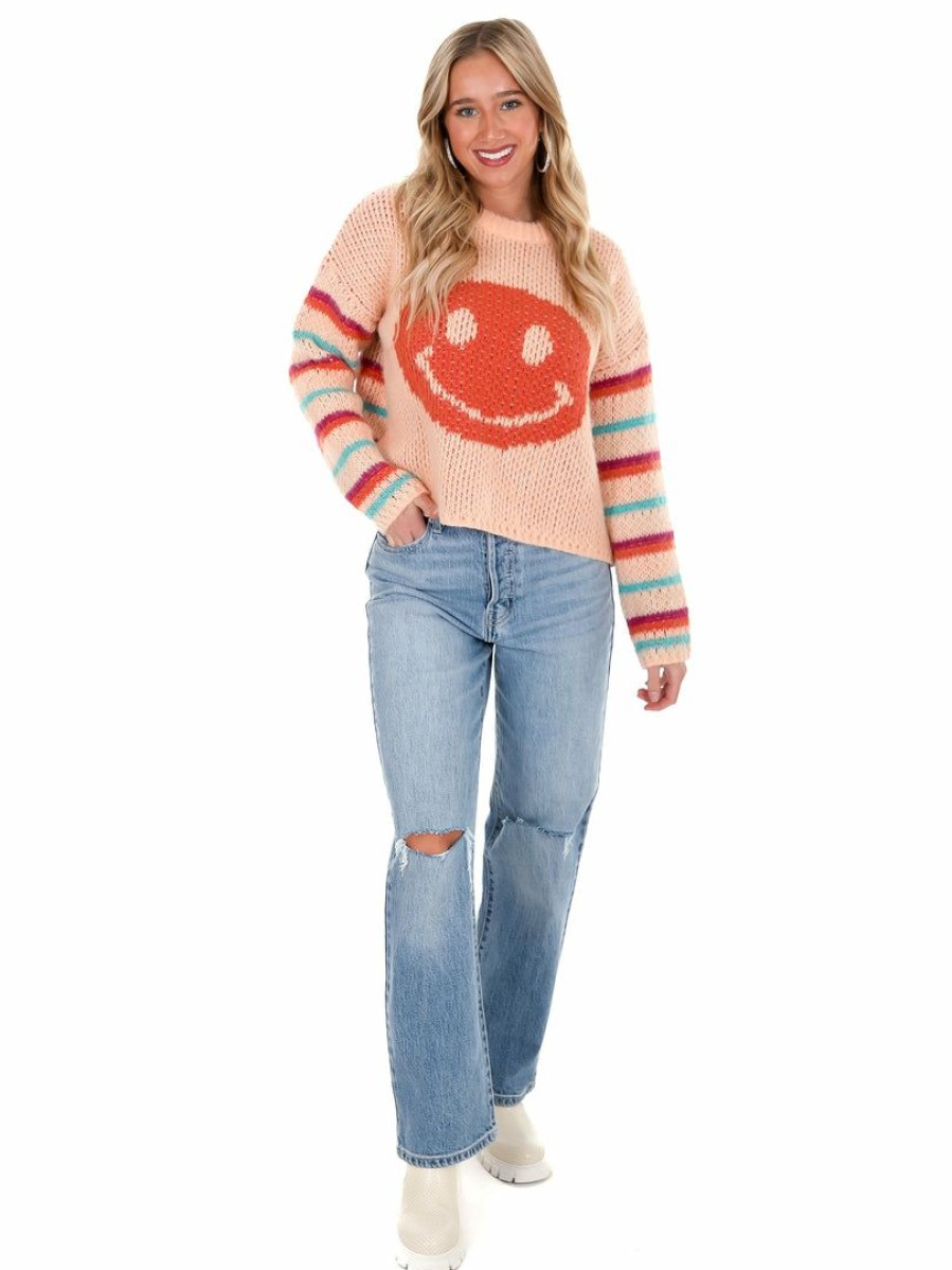 Clothing * | Deals Easel Like You Mean It Smiley Face Sweater