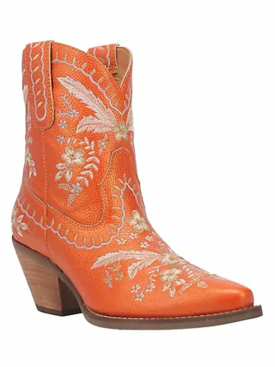 Gameday * | Discount Dan Post Boot Co. Footwear Primrose Metallic Cowboy Boots Orange