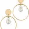 Gameday * | Flash Sale Golden Stella Earrings Hoop With Dangle Pearl Earring