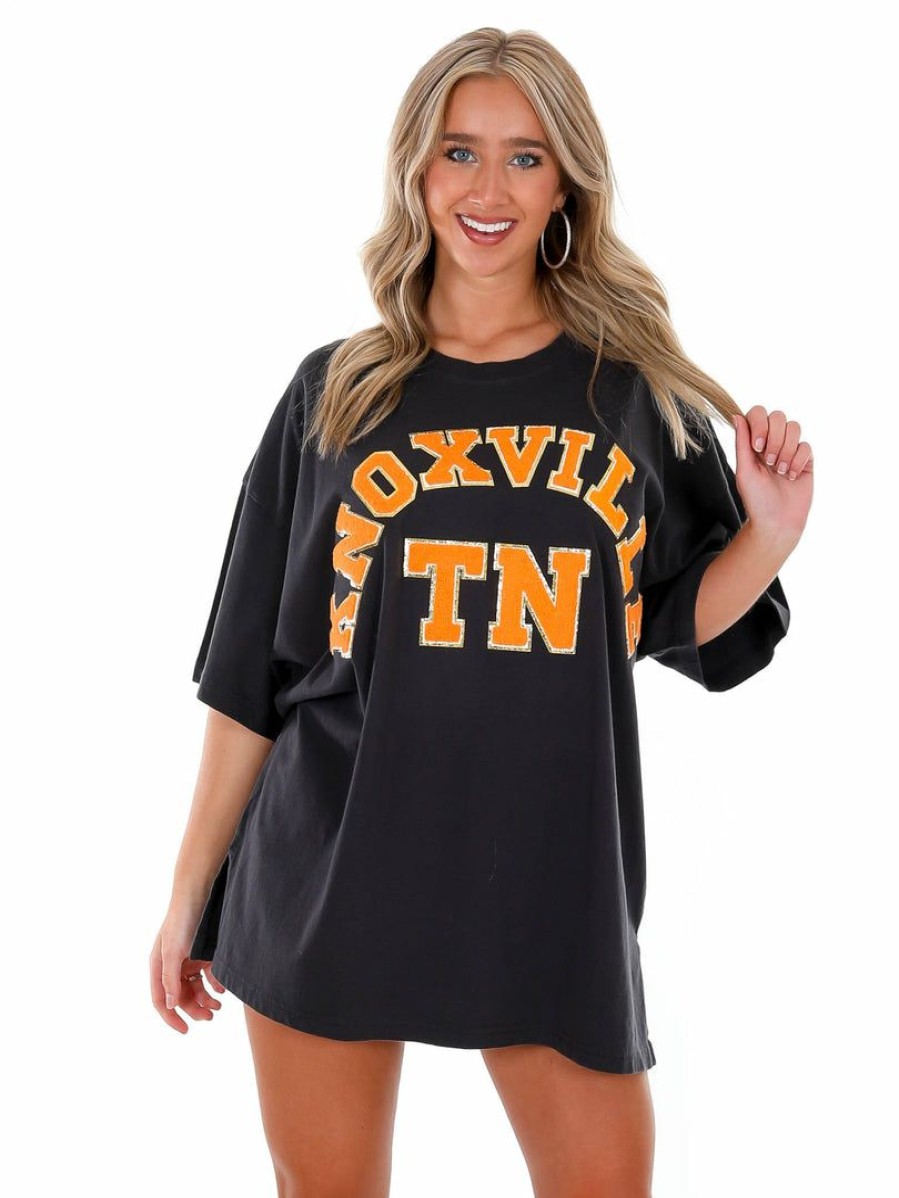 Gameday * | Flash Sale Josie'S Boutique Oversized Tee Collection Oversized Chenille Knoxville Tn Tee Black