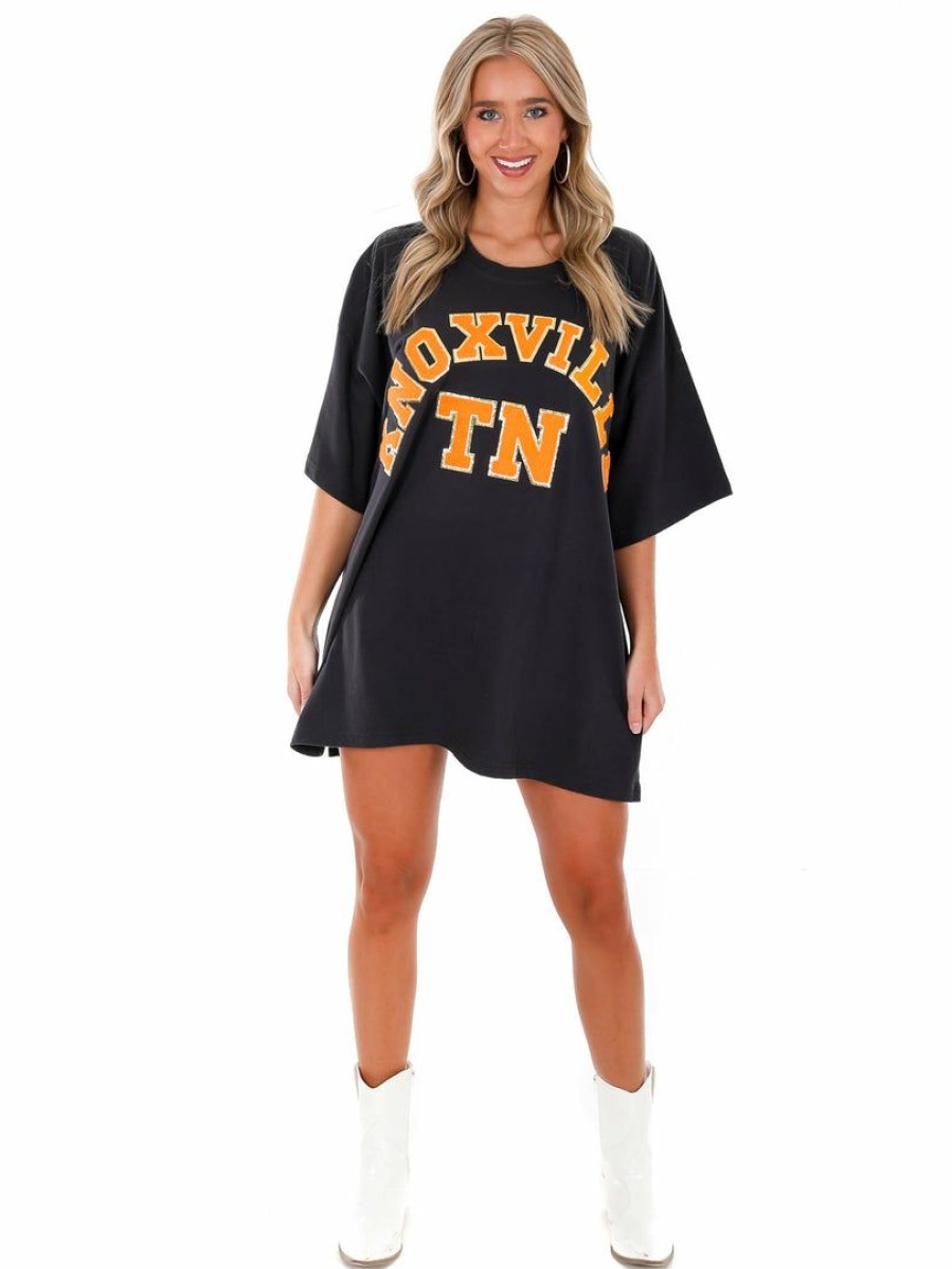 Gameday * | Flash Sale Josie'S Boutique Oversized Tee Collection Oversized Chenille Knoxville Tn Tee Black