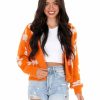 Gameday * | Top 10 Crescent Apparel Score One More Fuzzy Daisy Cardigan Orange