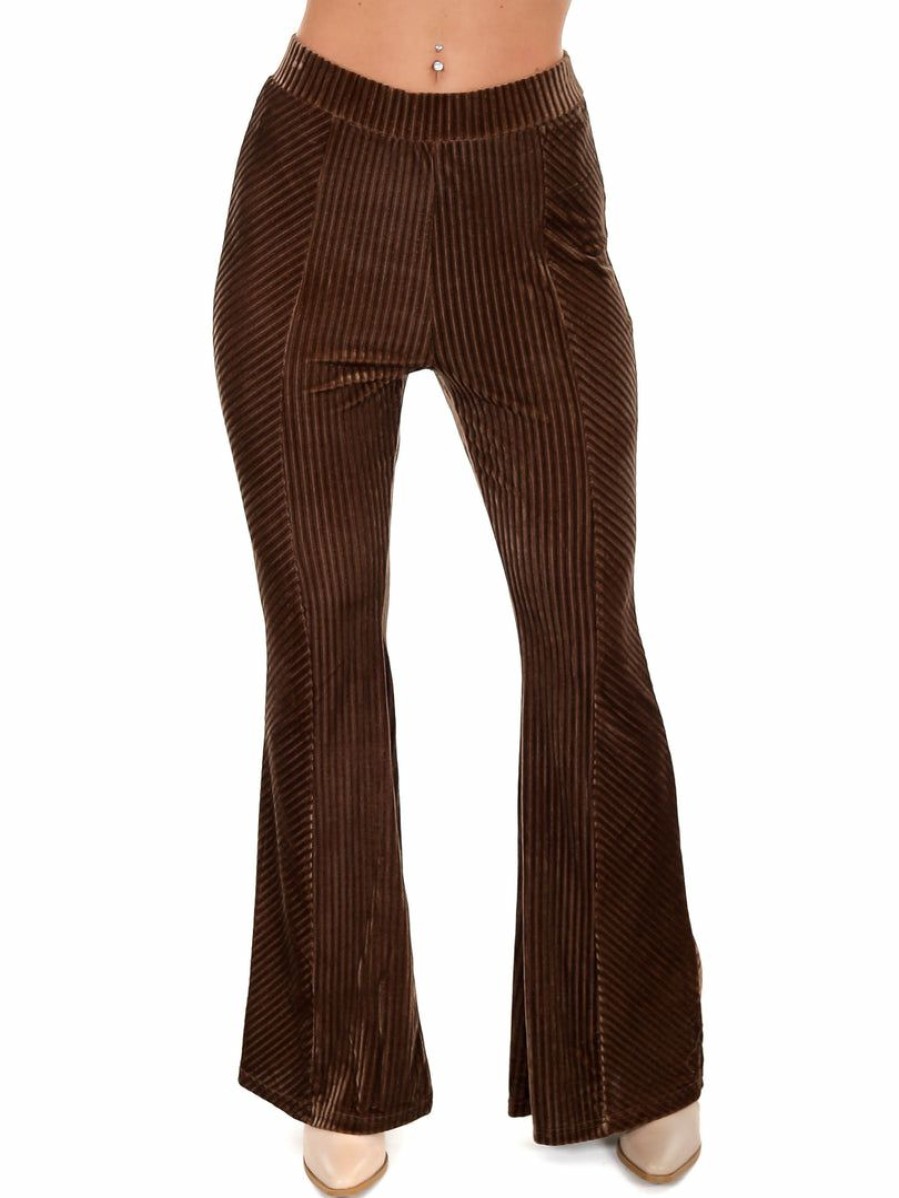 Clothing * | Best Pirce En Merci Thing Called Love Velvet Flare Pants Mocha Brown