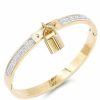 Gameday * | Deals Impression Costume Jewelry Plated Stainless Steel Cz Stone Bangle Bracelet With Lock