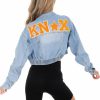 Gameday * | Best Pirce Love Tree Apparel Chenille Knox Elastic Cropped Denim Jacket Blue