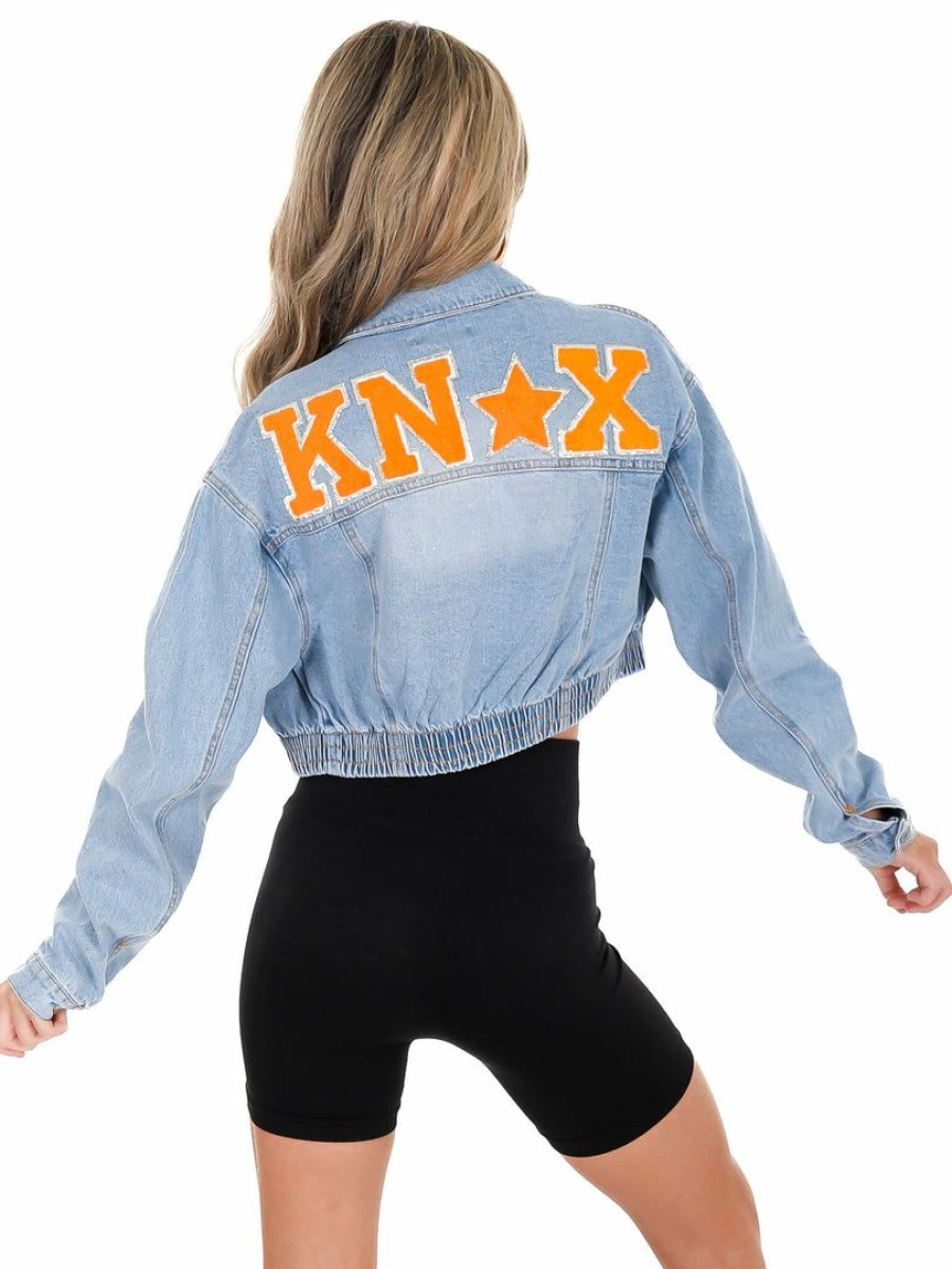 Gameday * | Best Pirce Love Tree Apparel Chenille Knox Elastic Cropped Denim Jacket Blue