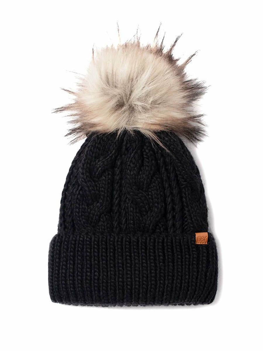 Gameday * | Best Deal David And Young Hats Cable Knit Fur Pom Beanie