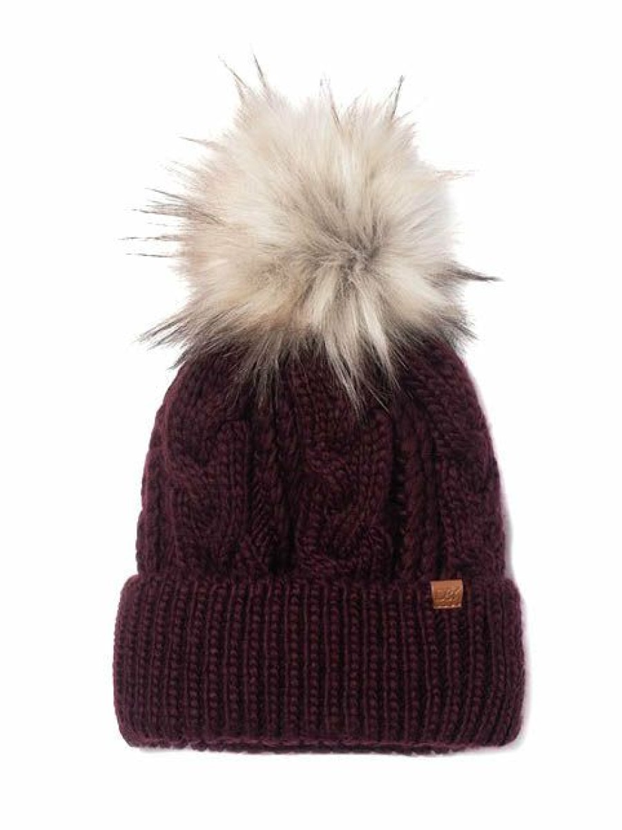 Gameday * | Best Deal David And Young Hats Cable Knit Fur Pom Beanie