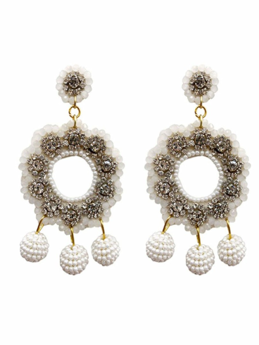 Gameday * | Best Deal Golden Stella Beaded Circle With Rhinestone Earrings