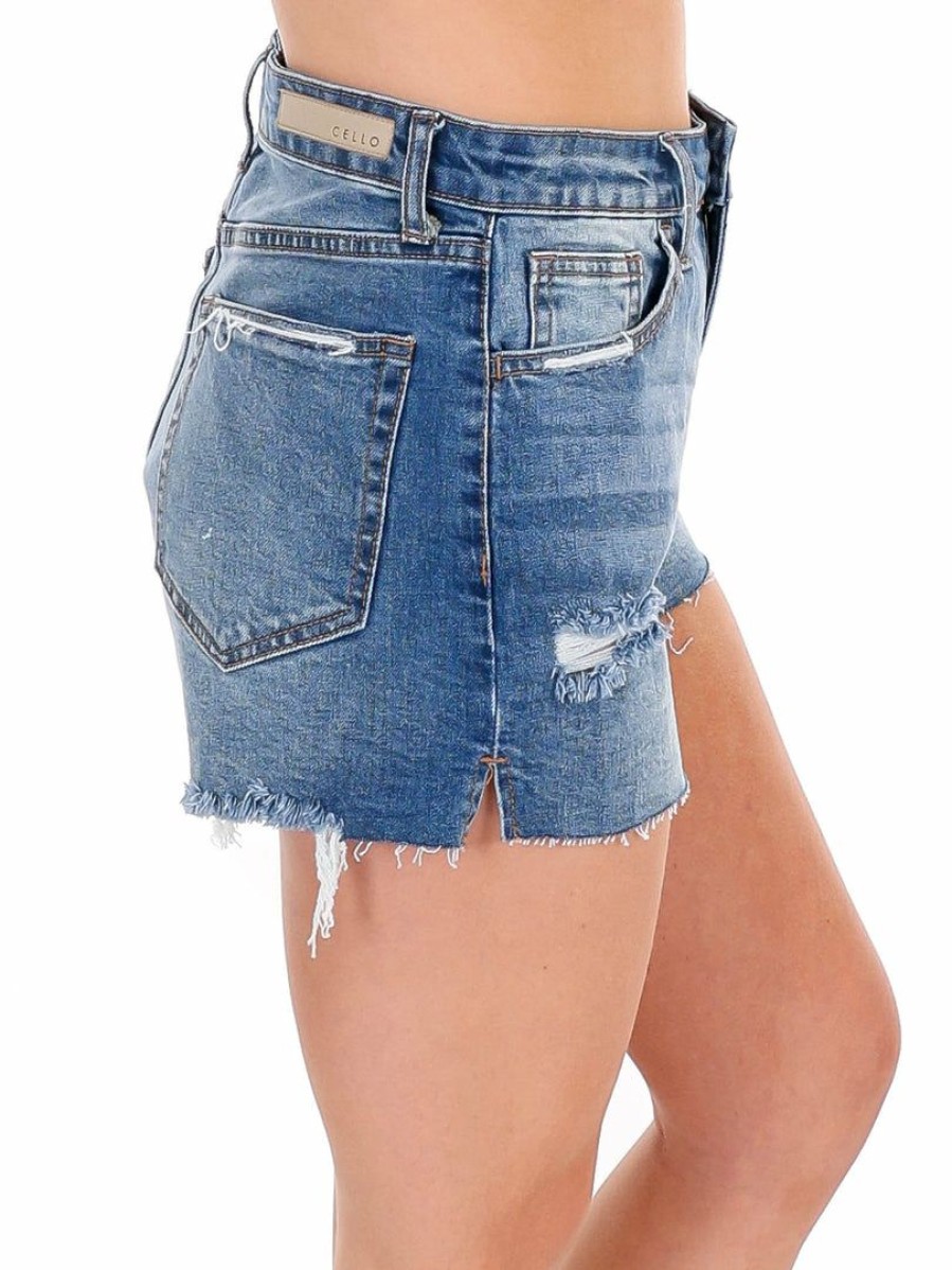 Clothing * | Outlet Cello Bottoms Found You High Rise Side Slit Mom Short Medium Denim