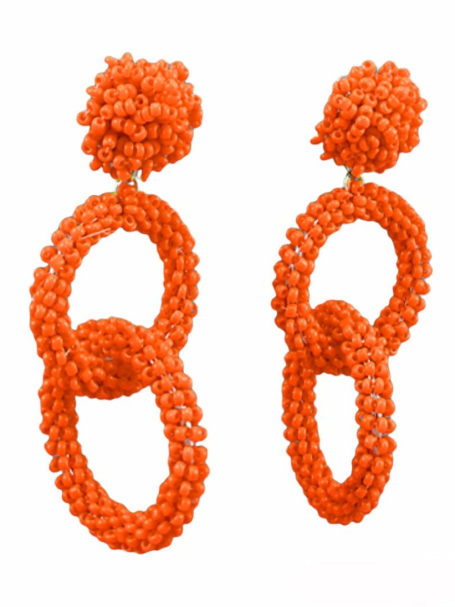 Gameday * | Deals Golden Stella Orange Seed Bead Linked Earrings Jewelry