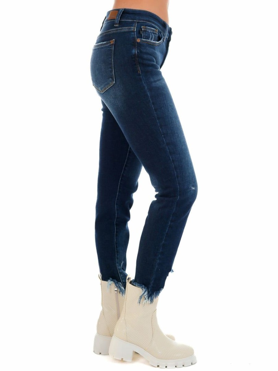 Curvy Girl * | Brand New Apparel-Curvy Girl Curvy Do You Remember Destroyed Slim Fit Jeans Dark Denim