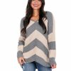 Clothing * | Cheap Miracle Left And Right Chevron Sweater Beige/Grey